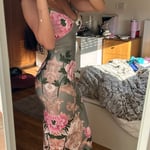 Sage Green & Pink Floral Fitted Maxi Dress – UK Size Small
