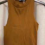 Ribbed turtleneck knit crop top in brown, Size Small