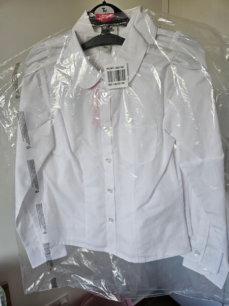 Tu Sainsbury's Girls Long Sleeve School Blouse / Shirt – Perfect White (Pack of 2)
