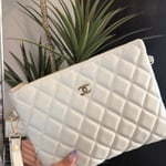 Chanel White Quilted Clutch Bag