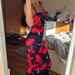Red Floral Fitted Maxi Dress – Size S
