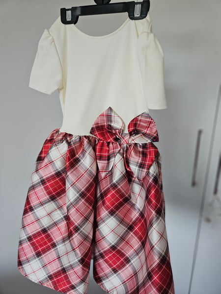 H&M Girls' Holiday Festive Party Dress – White & Red Plaid Tartan