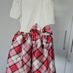 H&M Girls' Holiday Festive Party Dress – White & Red Plaid Tartan
