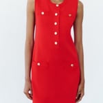 Zara Red Sleeveless knit Dress with Gold Buttons, XS size