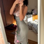 Sage Green & Pink Floral Fitted Maxi Dress – UK Size Small