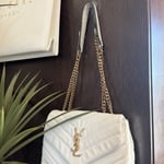 Saint Laurent White Quilted Purse with Gold Chain Straps