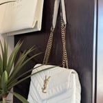 Saint Laurent White Quilted Purse with Gold Chain Straps