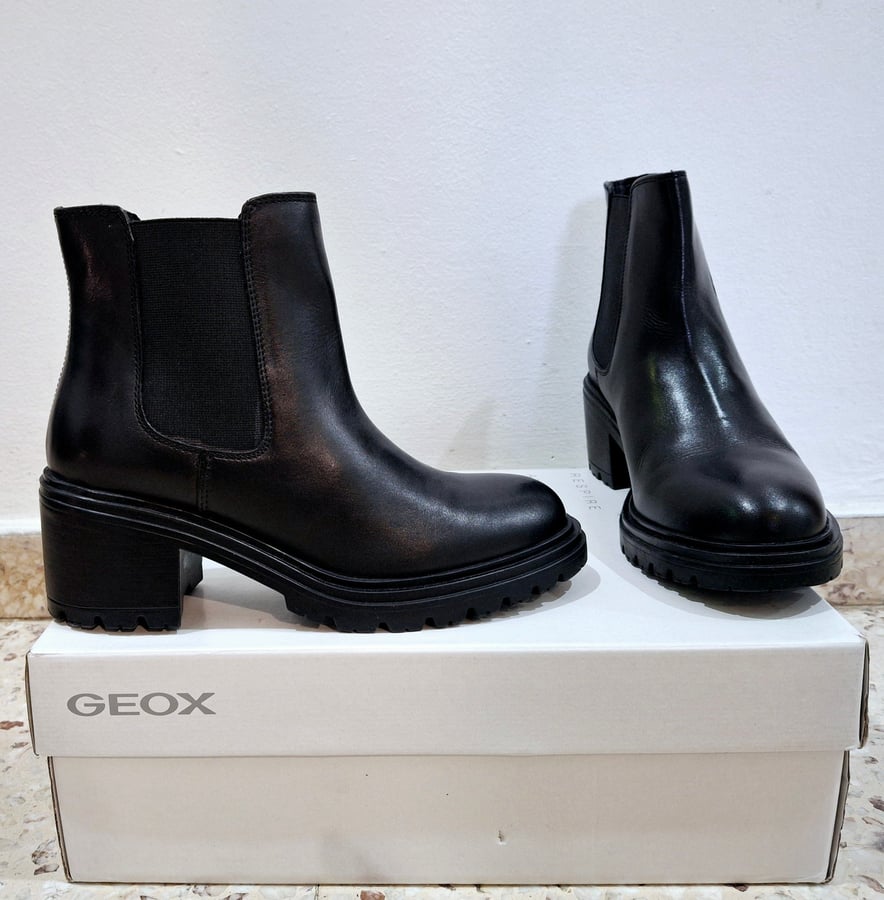 GEOX Black Leather Ankle Boots