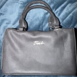Grey Leather Handbag with Silver Logo