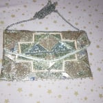 Sequined Evening Bag with Silver Chain Strap