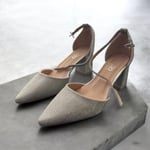 Grey shiny Heeled Pumps with Ankle Strap