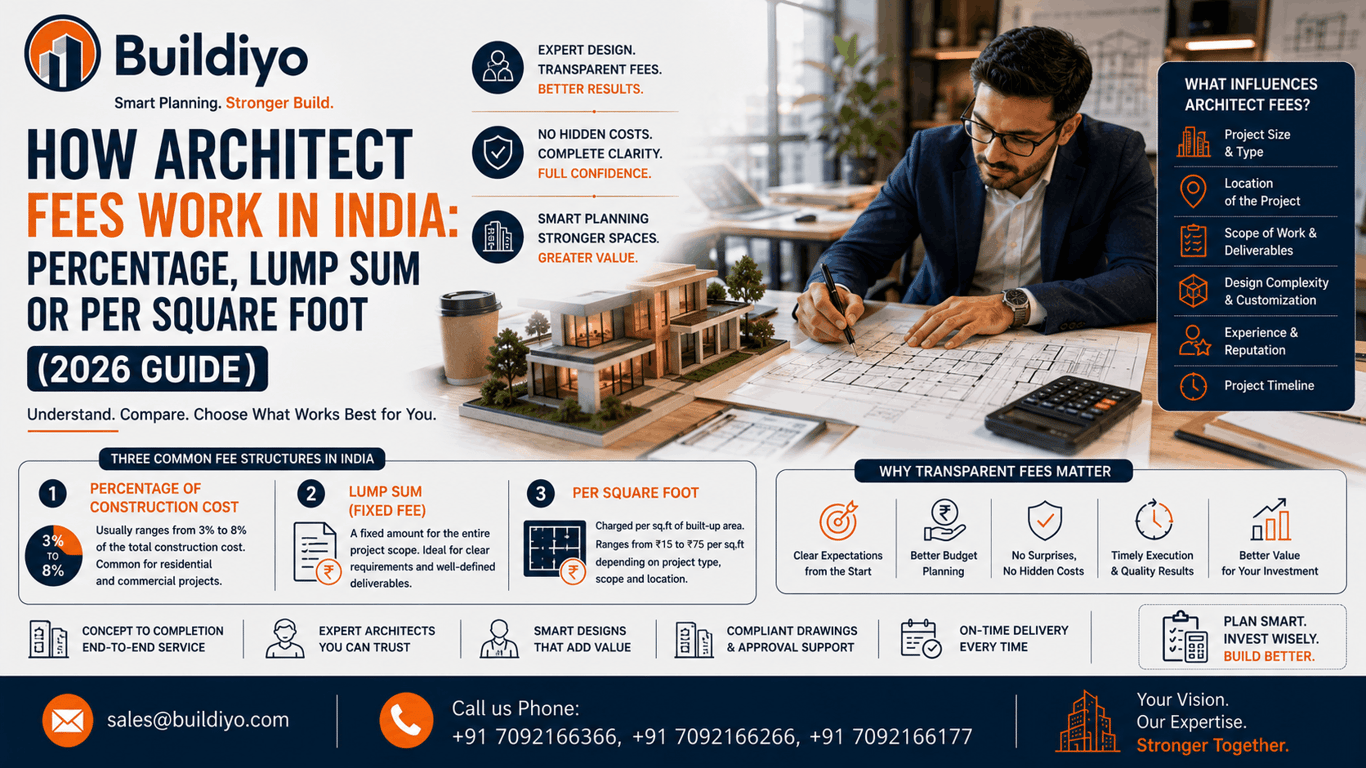 How Architect Fees Work in India: Percentage, Lump Sum or Per Square Foot (2026 Guide)