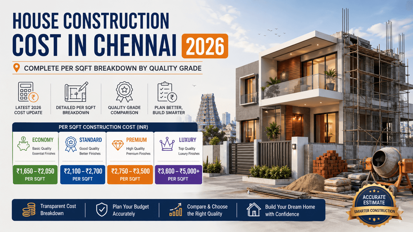 House Construction Cost in Chennai 2026: Complete Per Sqft Breakdown by Quality Grade