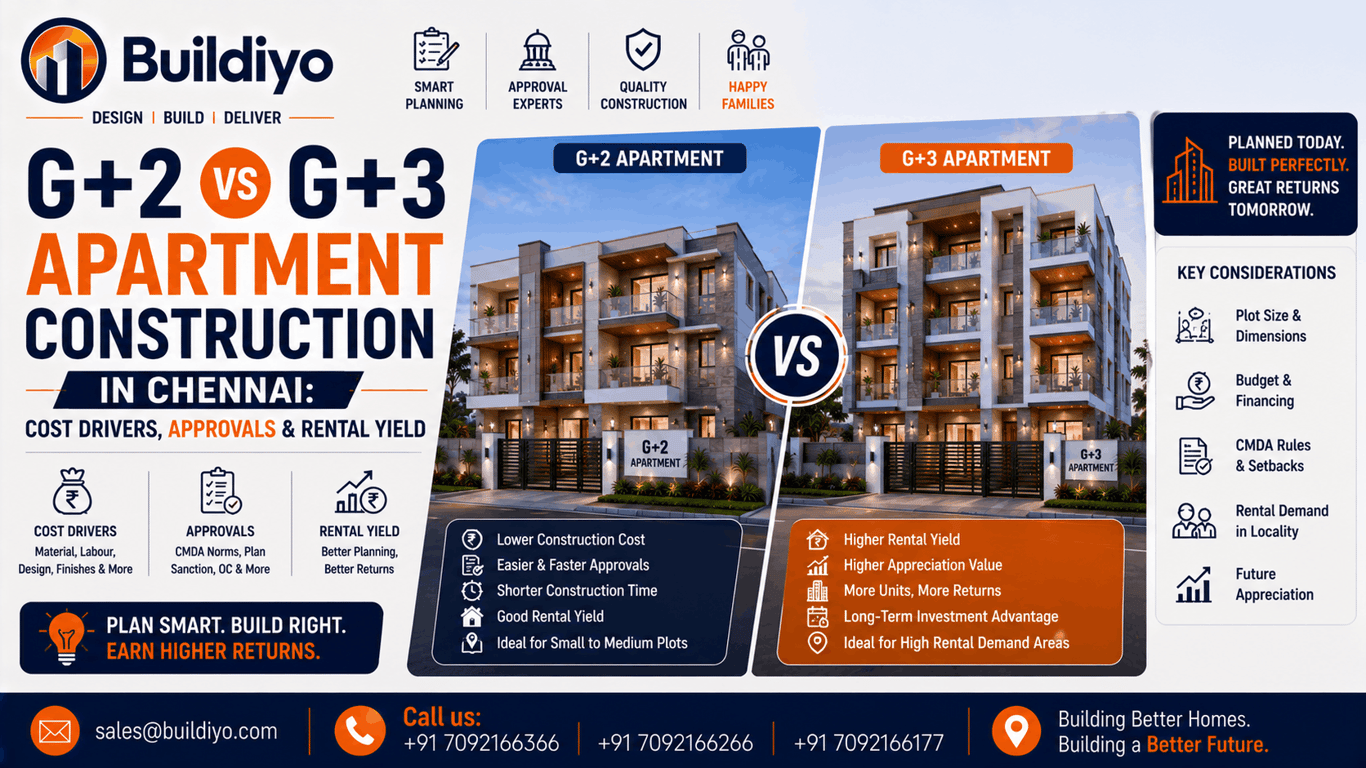 G+2 vs G+3 Apartment Construction in Chennai: Cost Drivers, Approvals & Rental Yield