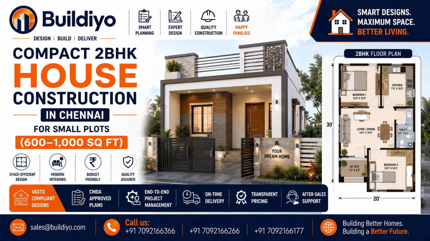 Compact 2BHK House Construction in Chennai for Small Plots (600–1,000 sq ft)