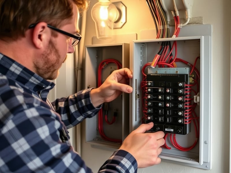 a licensed electrician upgrading an old fuse box to a modern safety switch switchboard in a residential home