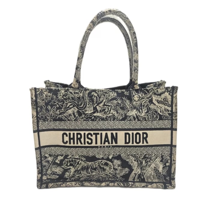 Siin - سين Dior Navy Toile De Jouy Embroidery Canvas Medium Book Tote