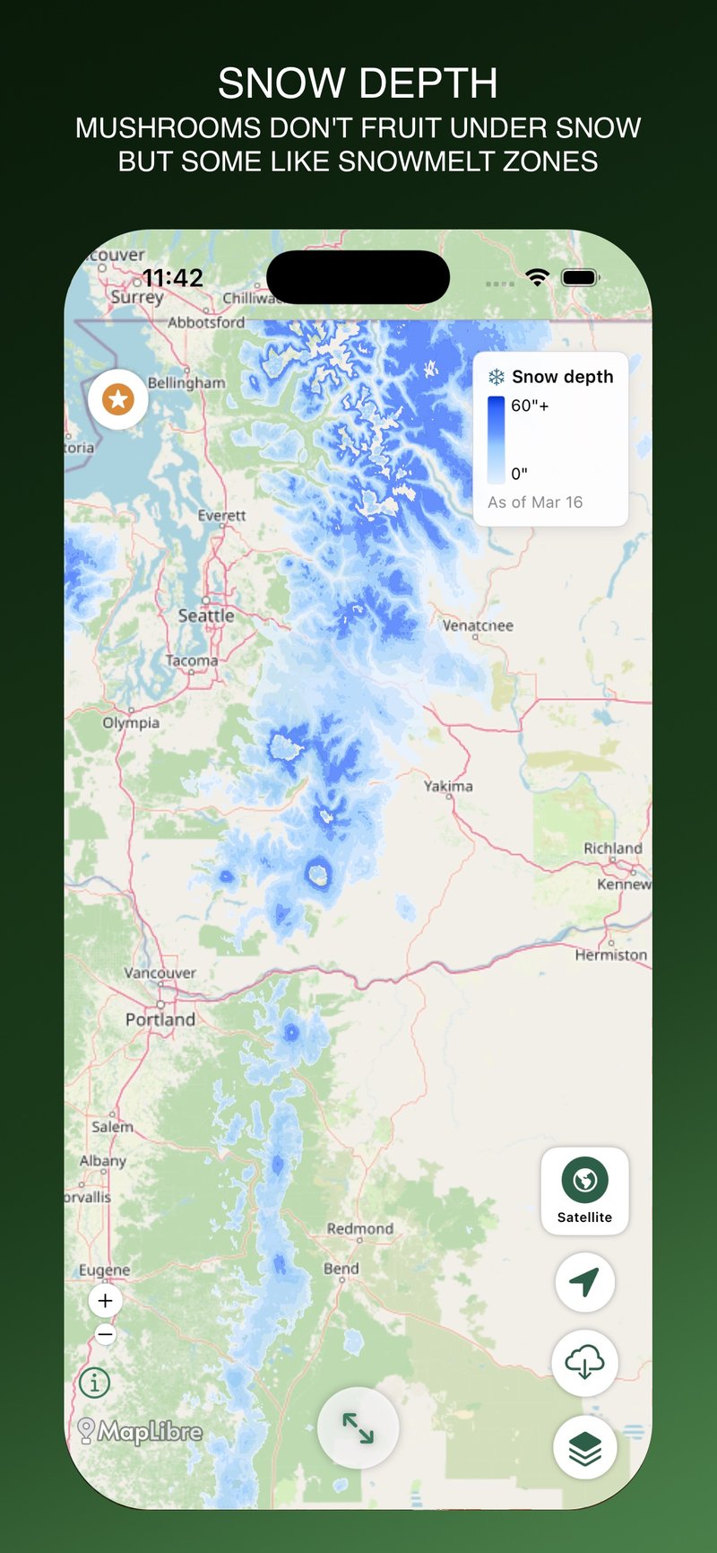 Forayz map showing snowmelt and precipitation data layer across the Pacific Northwest