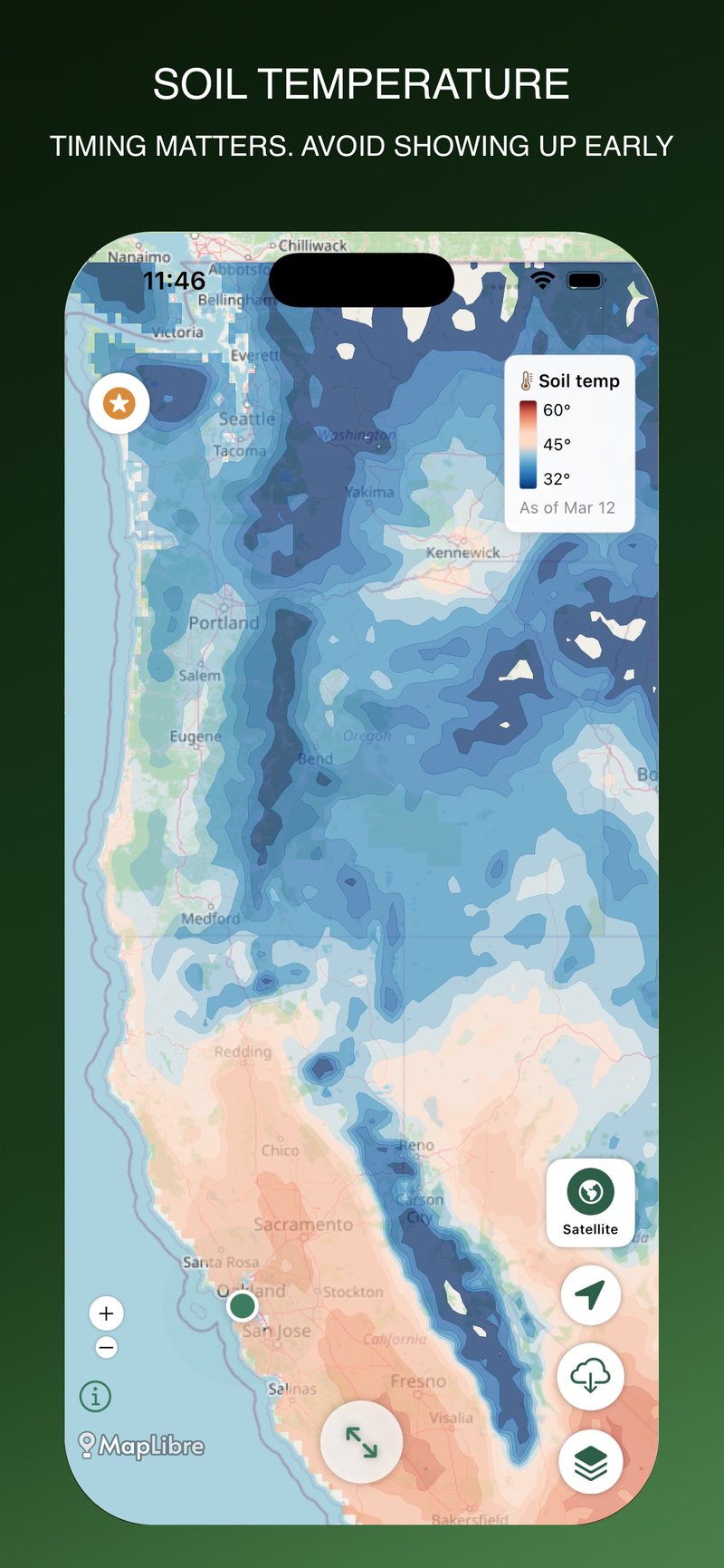 Forayz map displaying soil temperature layer across the Pacific Northwest