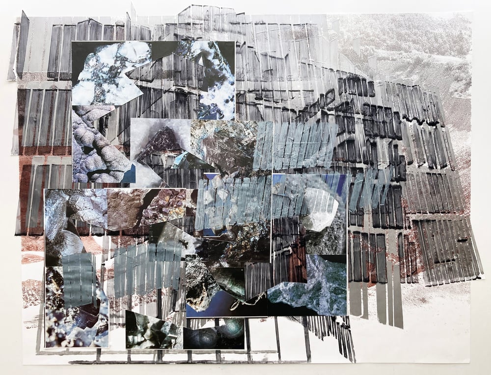 Image for © Karen Vermeren, 66x 92cm, aluminum powder, acrylic, encyclopaedia photo collage, silkscreen on stone paper