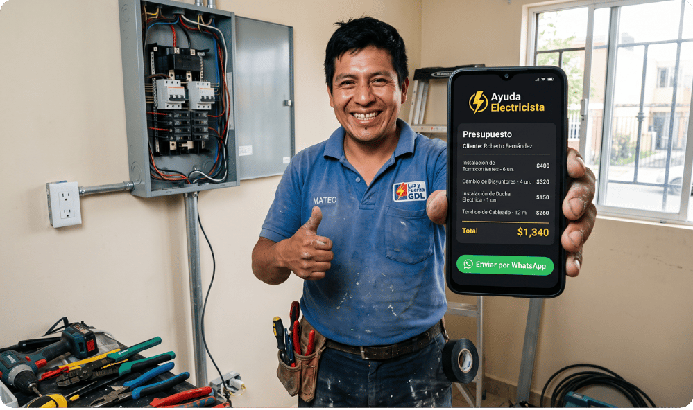 AJE - eletricista mostrando app