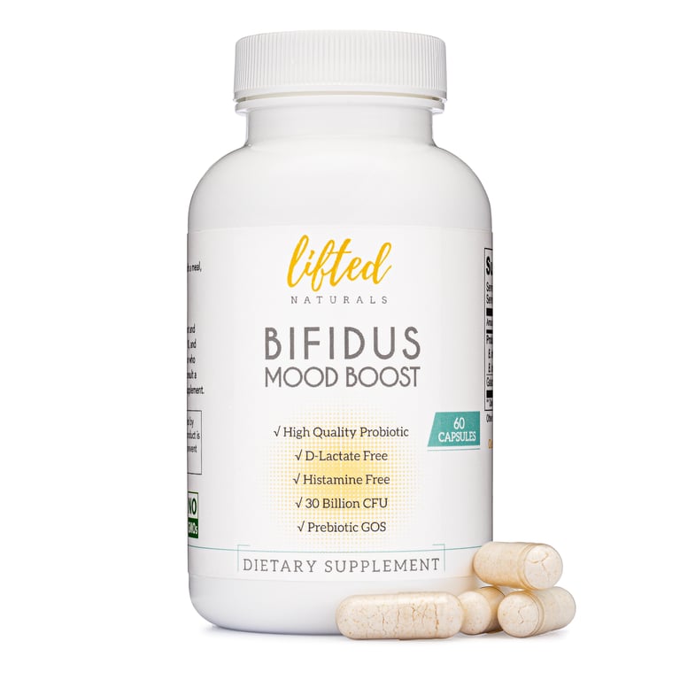 Lifted Naturals Bifidus Mood Boost front of bottle.