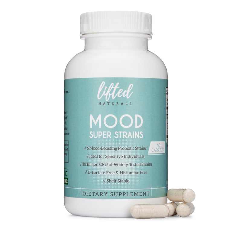 Lifted Naturals Mood Super Strains front of bottle.