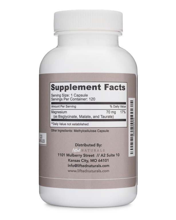 Lifted Naturals Magnesium Complex back of bottle.