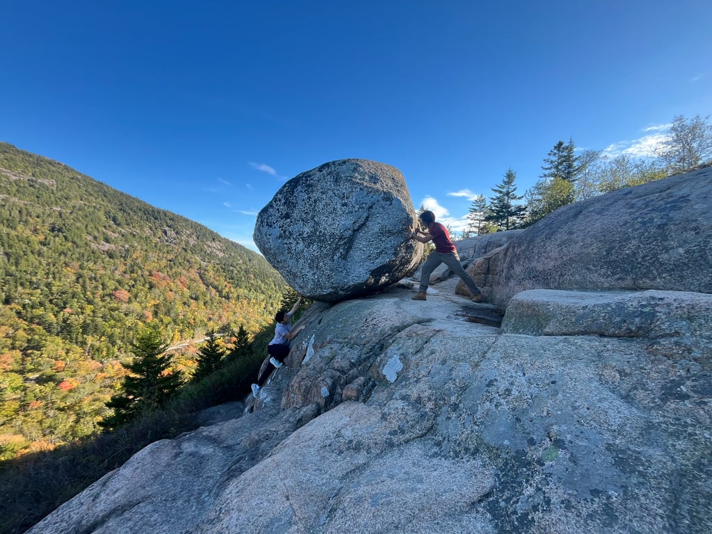 Image with caption 'The real bubble. A great fight between the powers of good and evil took place here (I'll let you decide who is which side). Before I left, I gave the bubble a quick shove up the slope so it probably won't fall for another couple hundred years.'