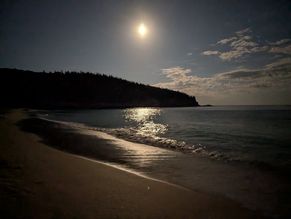 Image with caption 'The moonlit beach at night. Taken with Google Pixel Night Sight.'