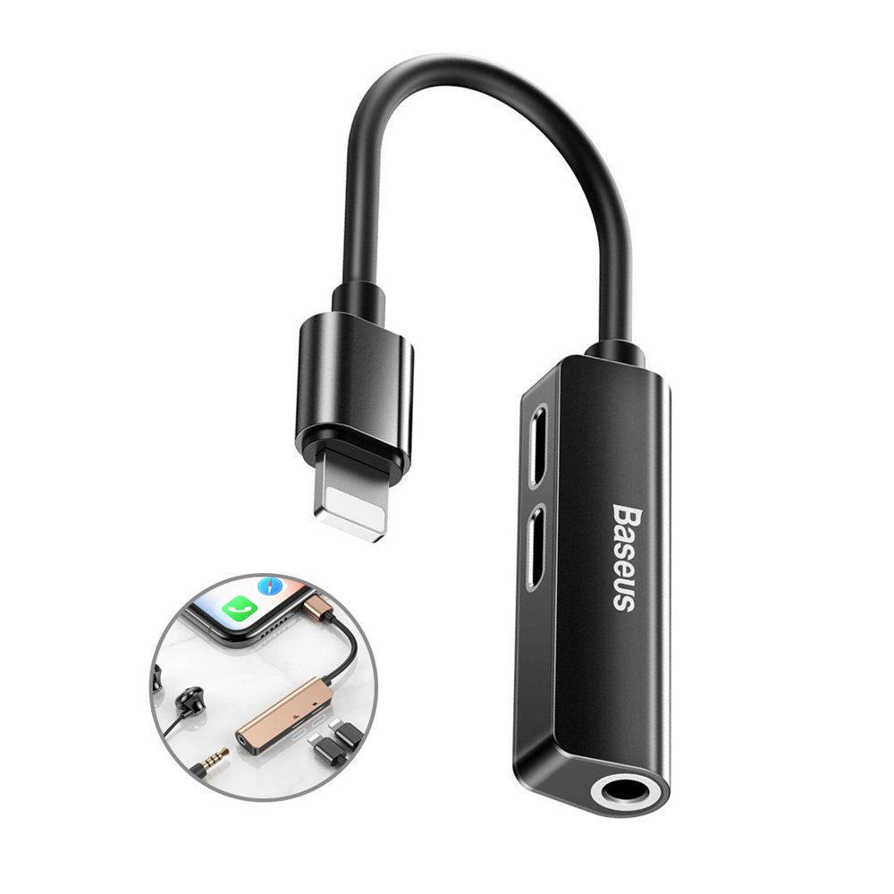 baseus 3 in 1 ip male to dual ip 35mm female adapter l52 black call52 01