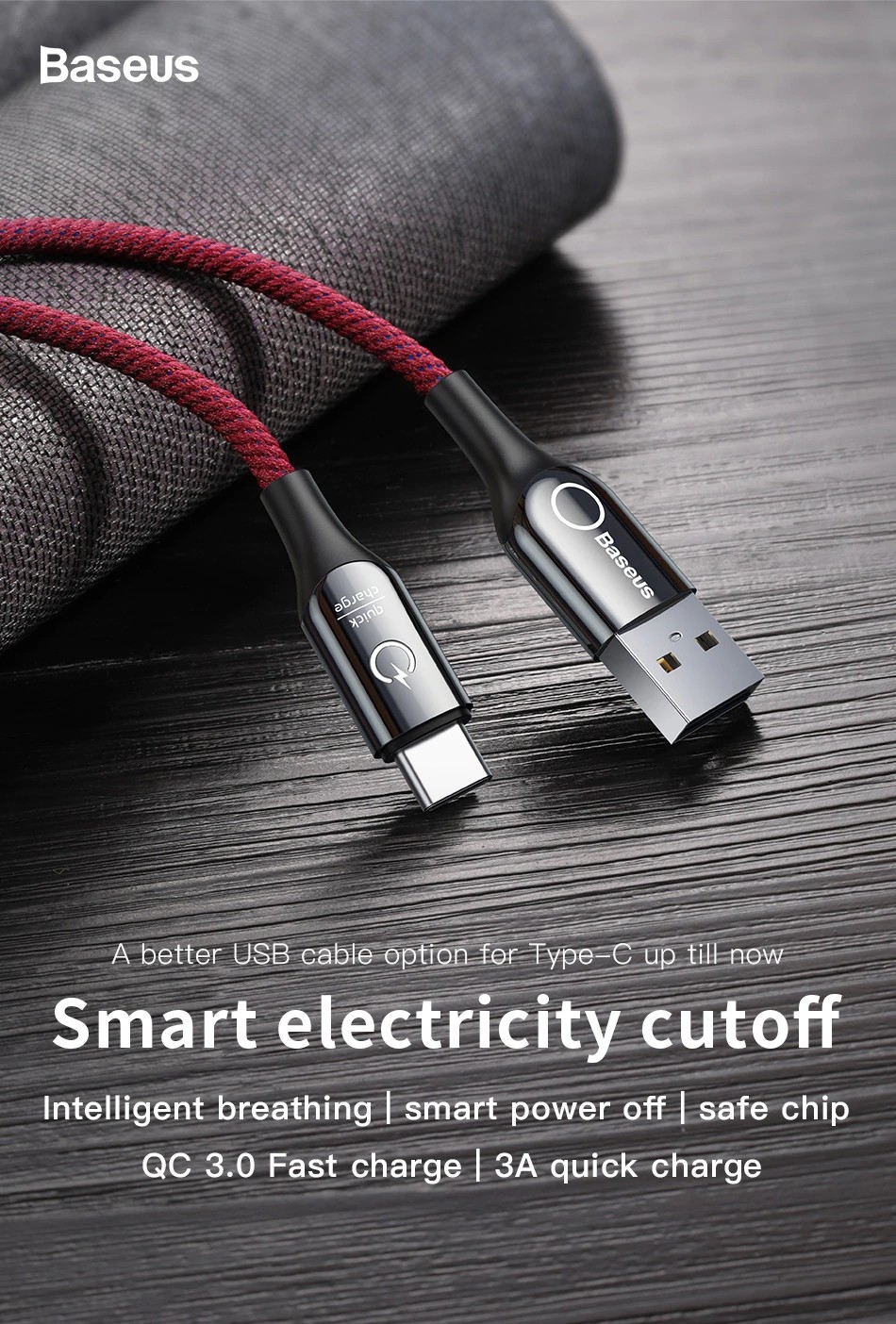 baseus intelligent power off qc 3 0 usb typc c cable 3 1