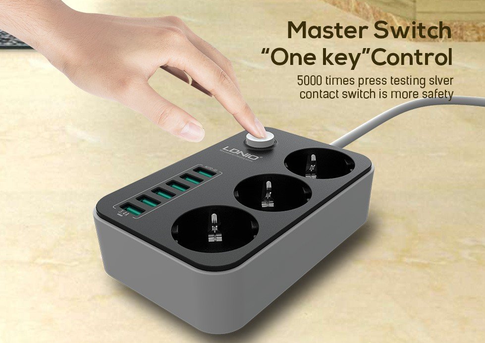LDNIO 6 USB Ports and 3 Power Socket Extension 1