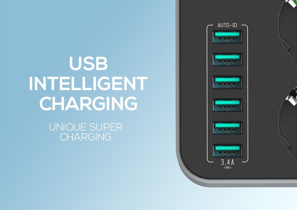 LDNIO 6 USB Ports and 3 Power Socket Extension 10
