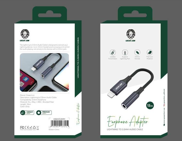 Green Lion Earphone Adapter Lightning to 3.5mm Audio Cable (12cm) 45845 e1673234366433
