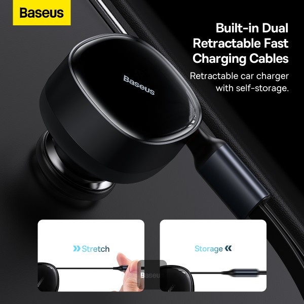 Baseus Enjoyment Retractable 2-in-1 Car Charger C+C 33W - Image 3