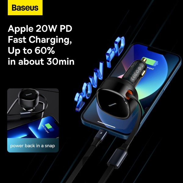 Baseus Enjoyment Retractable 2-in-1 Car Charger C+C 33W - Image 2