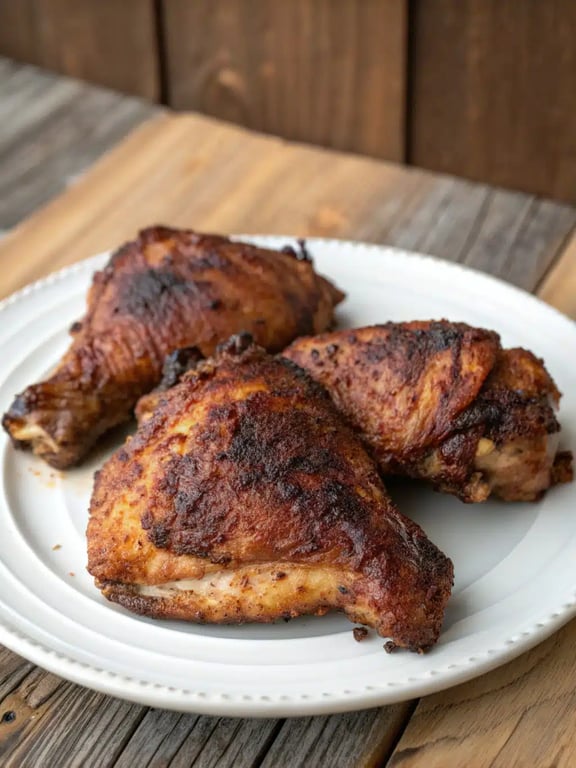 Beautifully plated air fryer chicken with roasted vegetables and lemon wedges