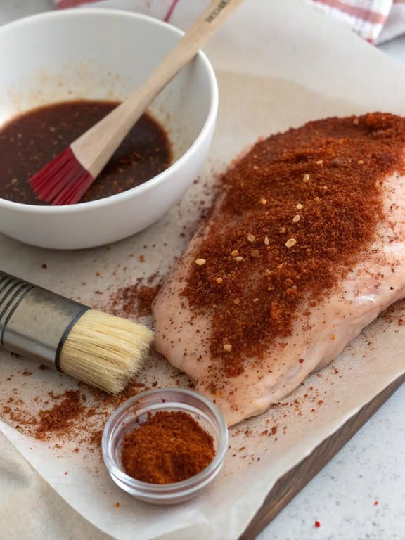 Chicken breasts arranged in a single layer in the air fryer basket