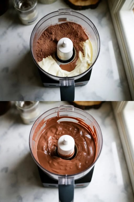 Chocolate protein shake before and after blending in blender
