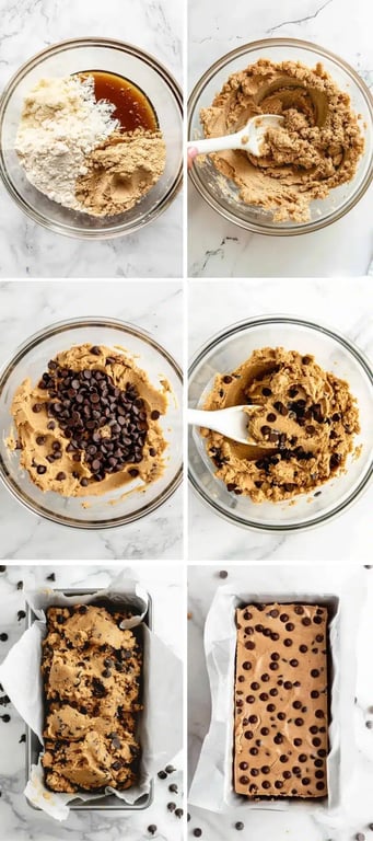 Step-by-step process of making cookie dough protein bars with chocolate chips