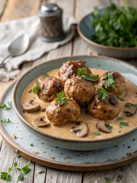 Creamy Mushroom Meatballs with Simple Cozy Nostalgia