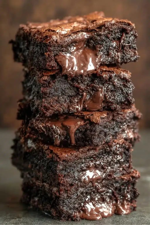 Greek Yogurt Brownies – Low Carb, Fudgy & Guilt-Free Dessert 8 Stack of ultra-gooey Greek yogurt brownies with melted chocolate