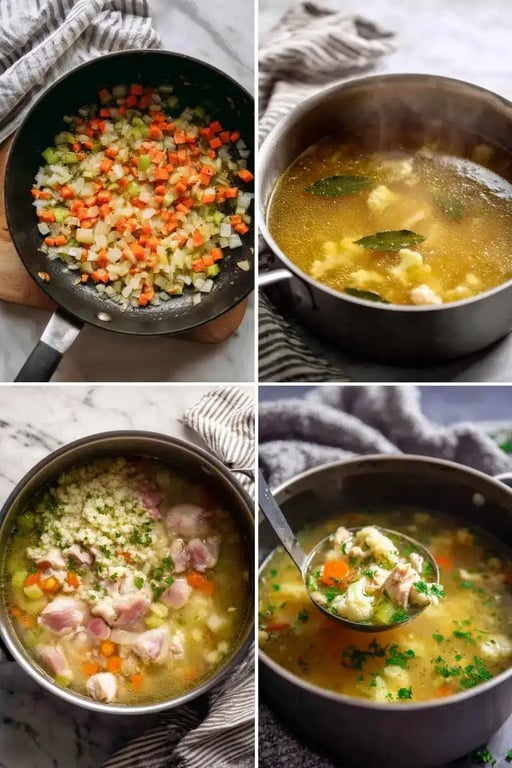 Keto Chicken Soup – A Comforting Low-Carb Classic Without the Carbs 7 Step-by-step process of making keto chicken soup from sautéing to serving