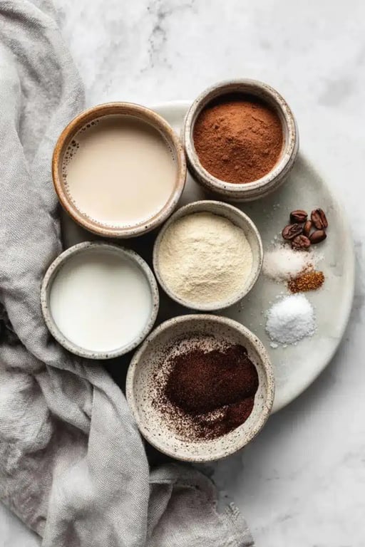 Keto coffee creamer ingredients in labeled bowls