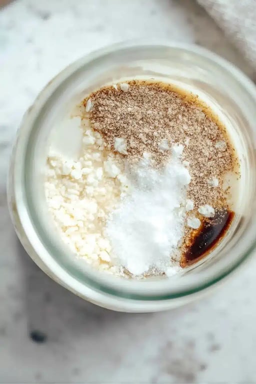 Jar filled with keto coffee creamer ingredients before mixin