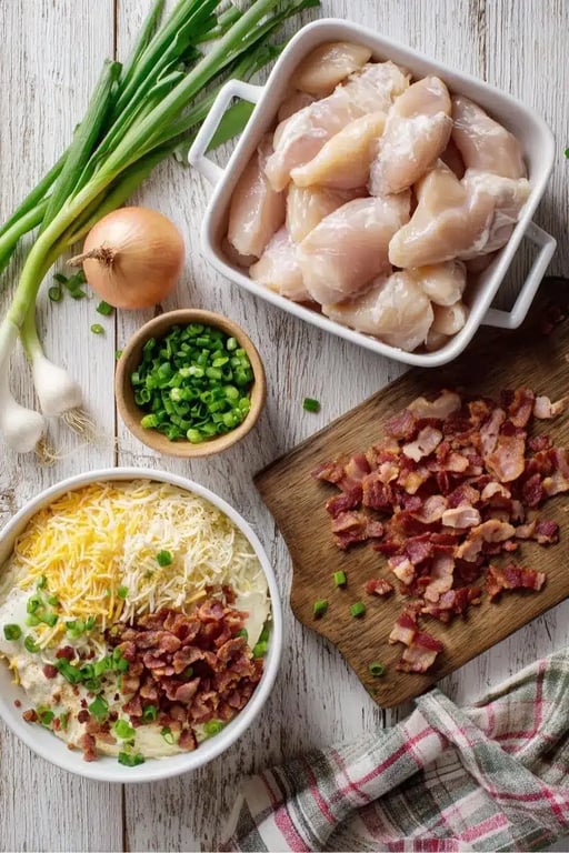 Ingredients for keto crack chicken arranged on a wooden table