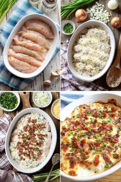 Step-by-step collage of keto crack chicken recipe preparation