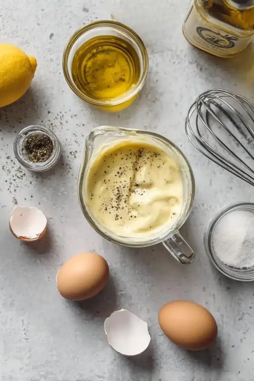 Keto mayo ingredients in glass jar ready to blend