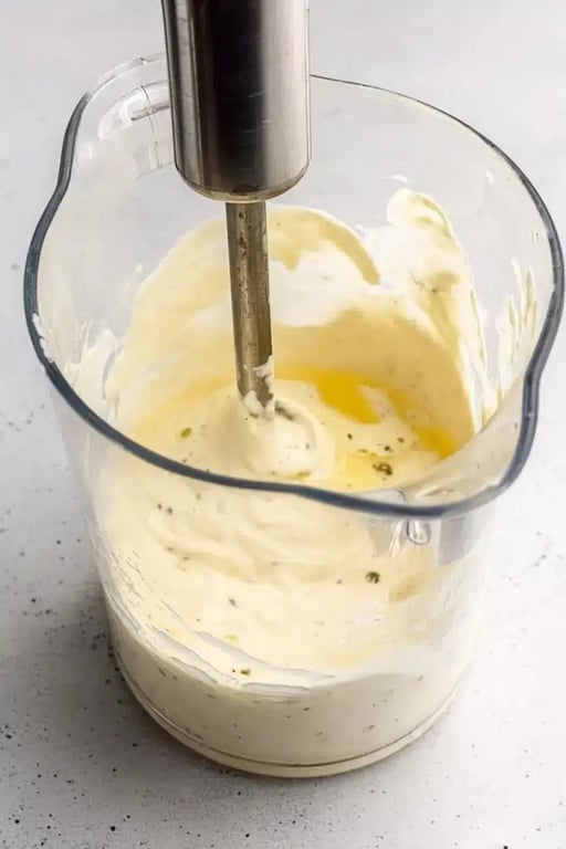 Immersion blender emulsifying keto mayonnaise